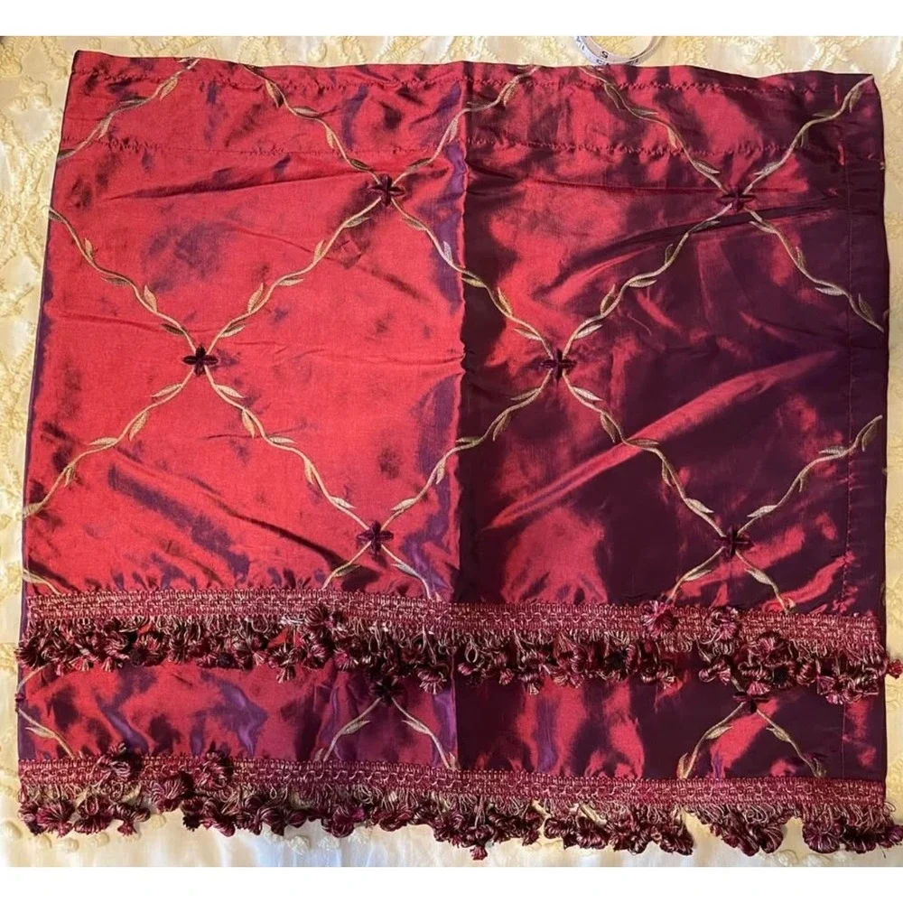 Vintage Classic Home Window Valance Curtains Panels Red Embroidered Fringe Trim